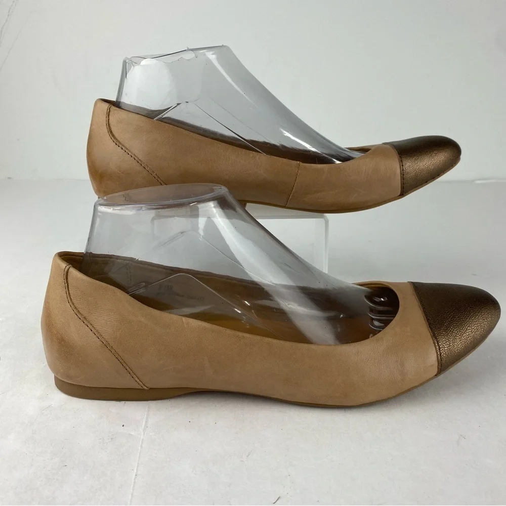 Korks by Kork-Ease Womens 8 Caren Beige Bronze Cap Toe Ballet Flats Slip Ons